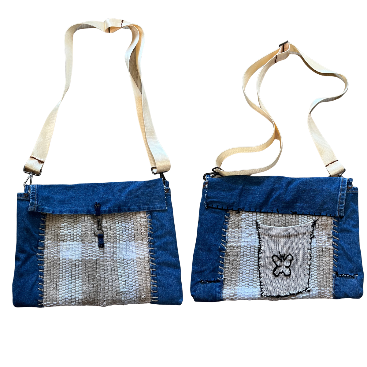 Denim Butterfly Rag Rug Bag