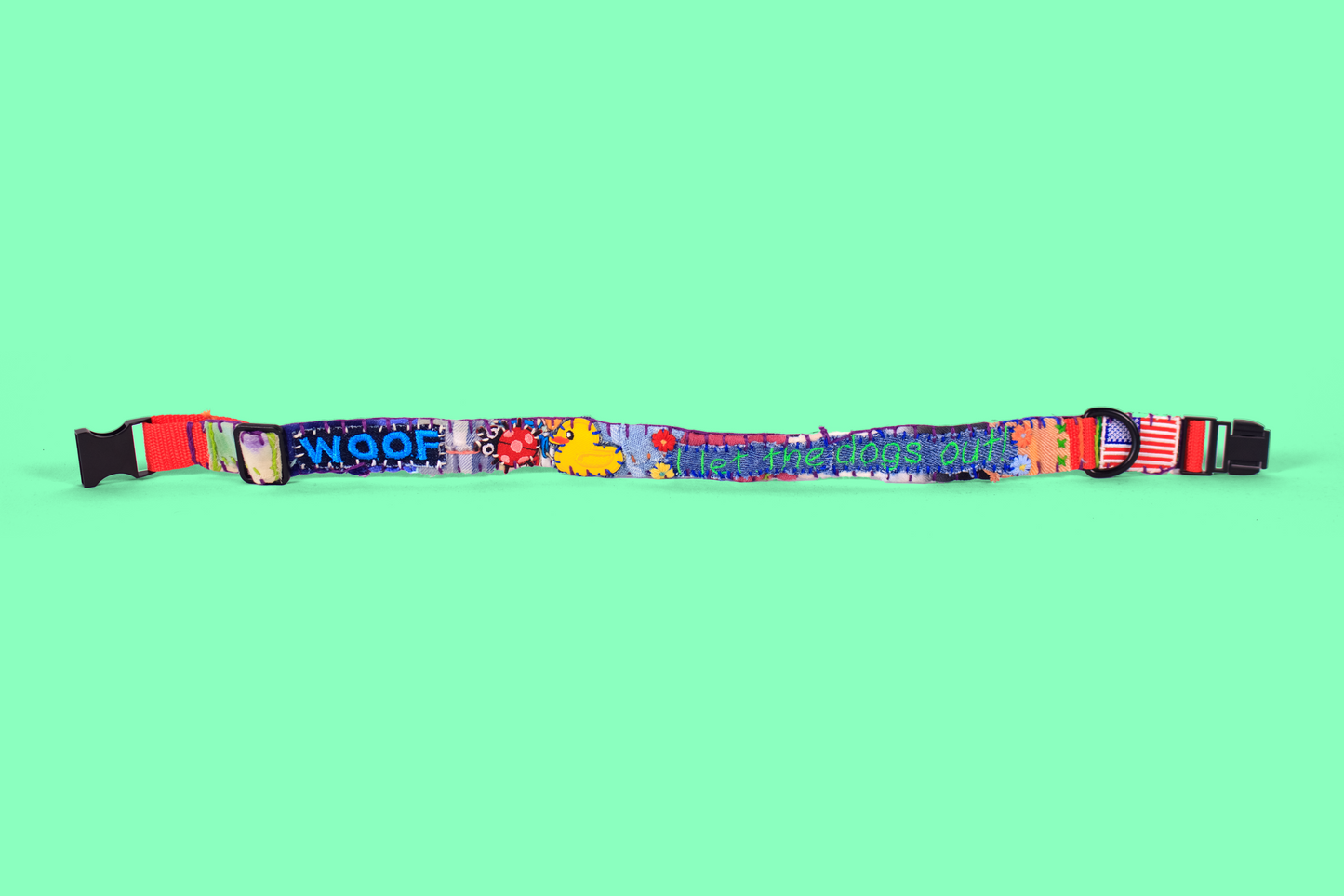 "Woof! I Let The Dogs Out!" Rag-Rug Dog Collar