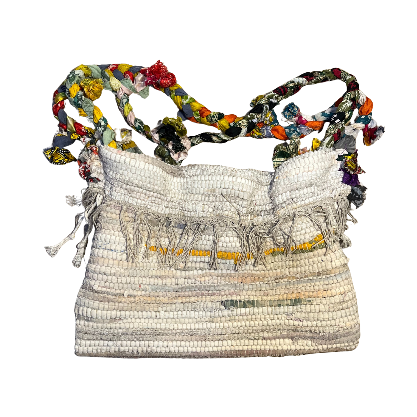 Light-Colored Bag, Rag Rug Braided Strap