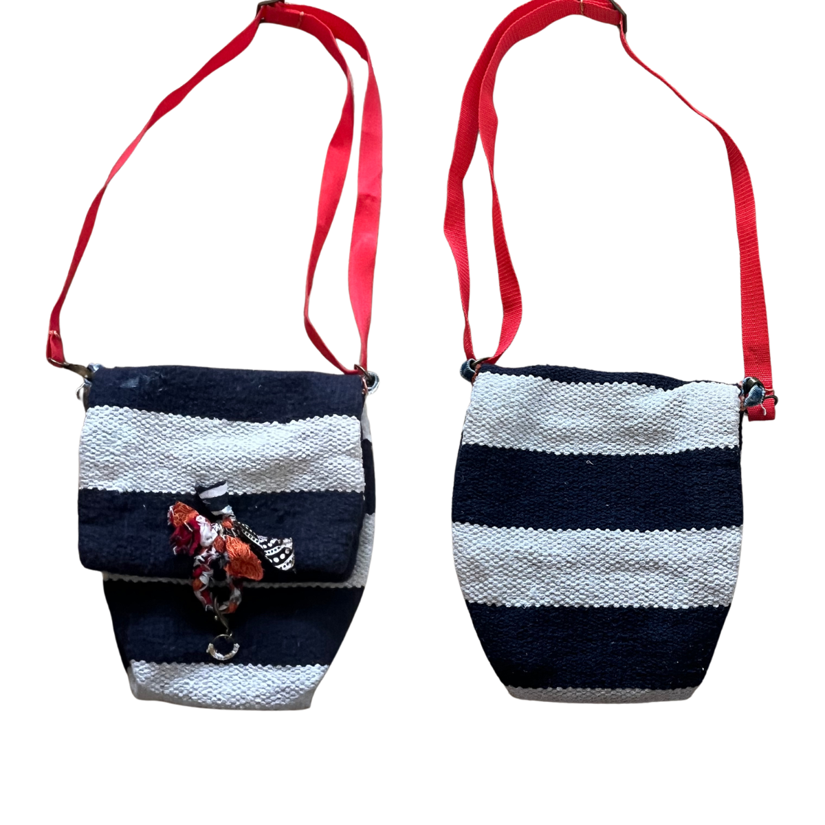 Navy and White Striped Rag Rug Bag