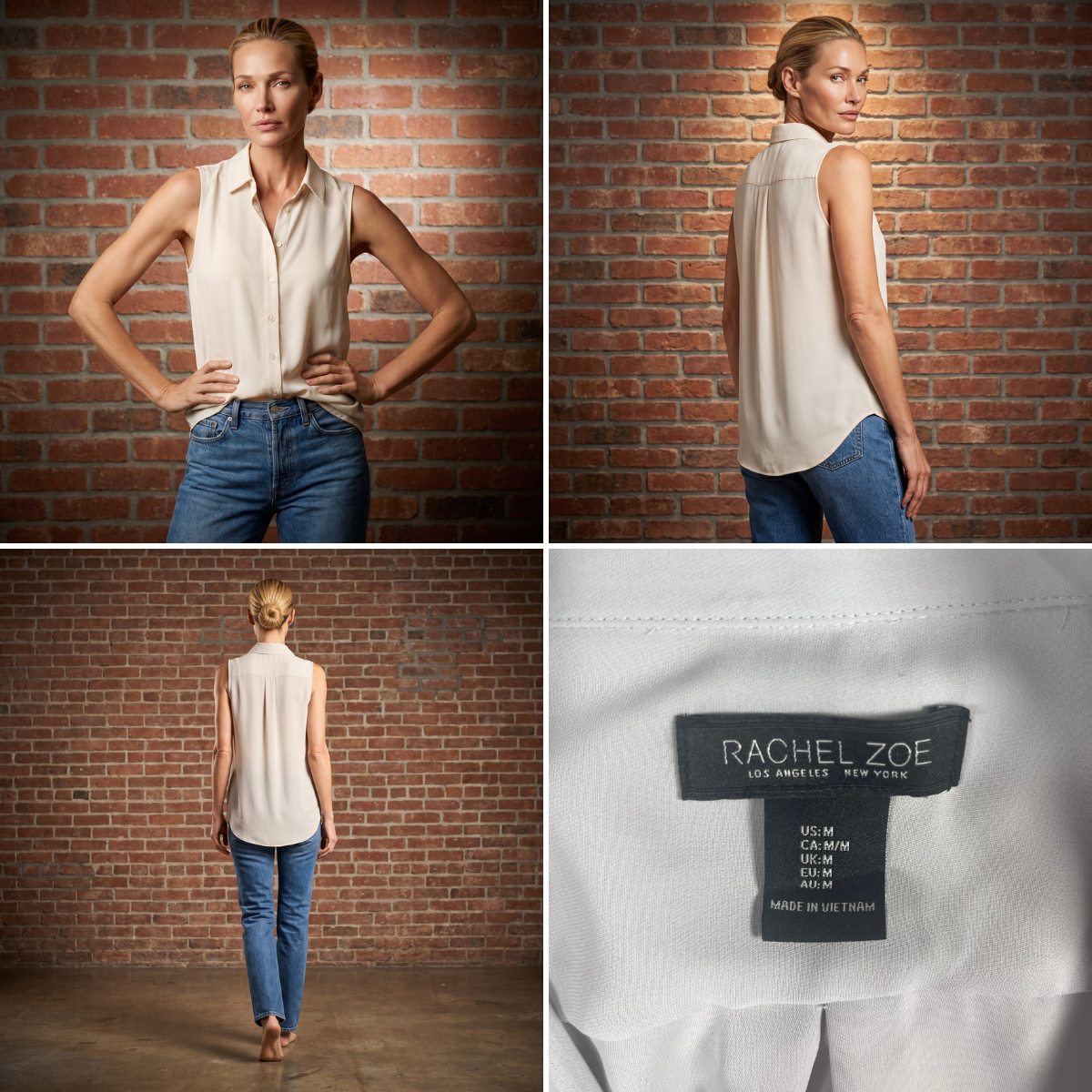 Cream Sleeveless Button Up