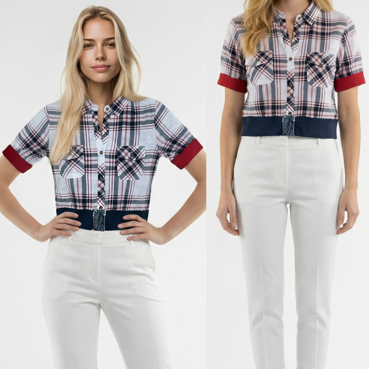 Plaid Cropped Blouse