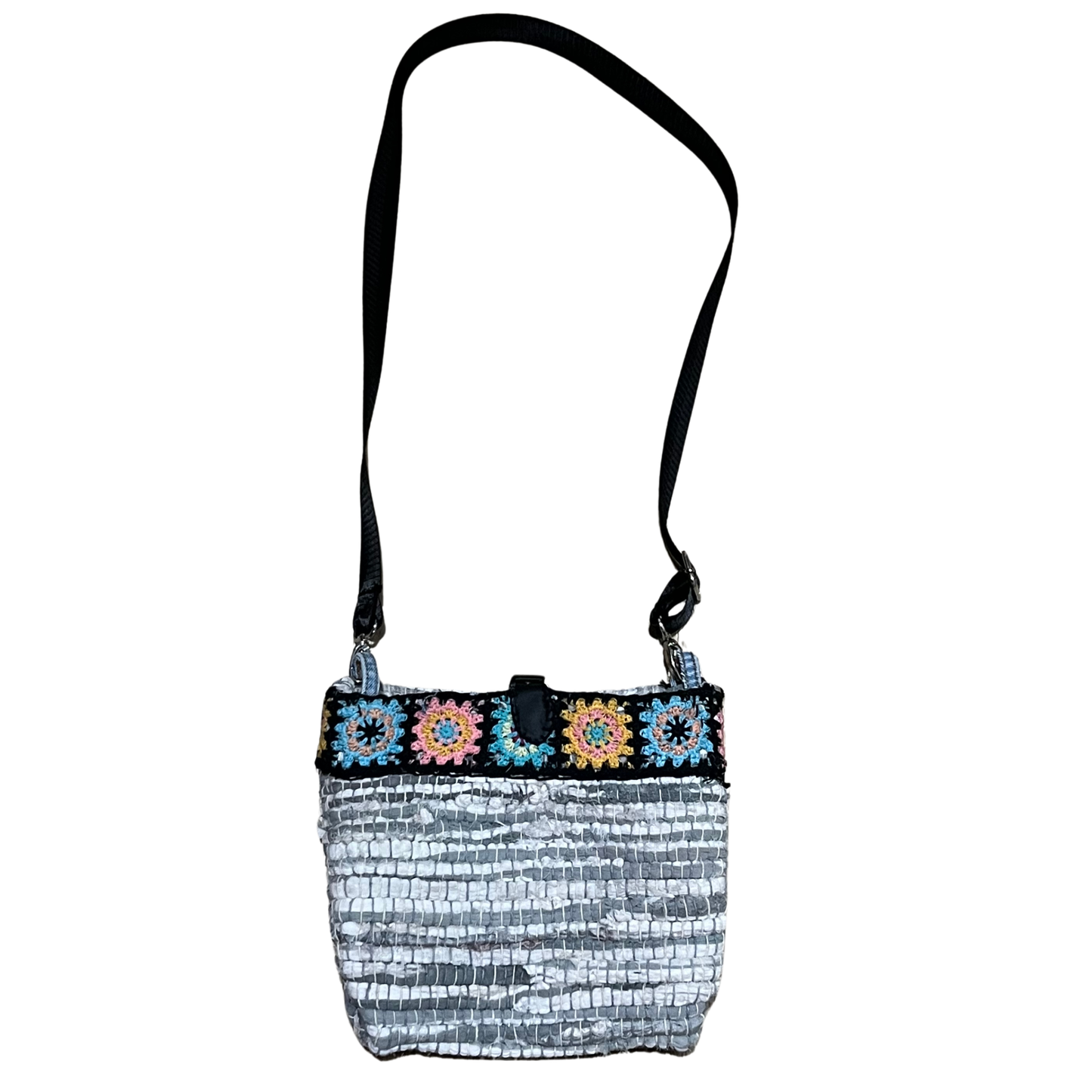 Small Hippie Blue & White Rag Rug Bag