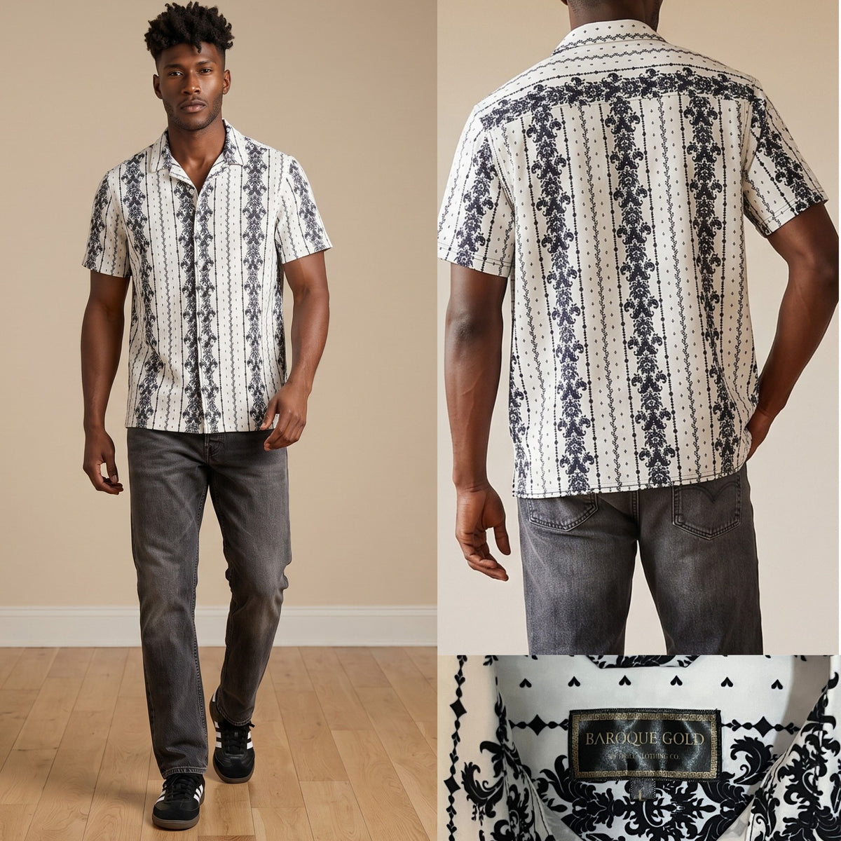 Black and White Patterned Button Up