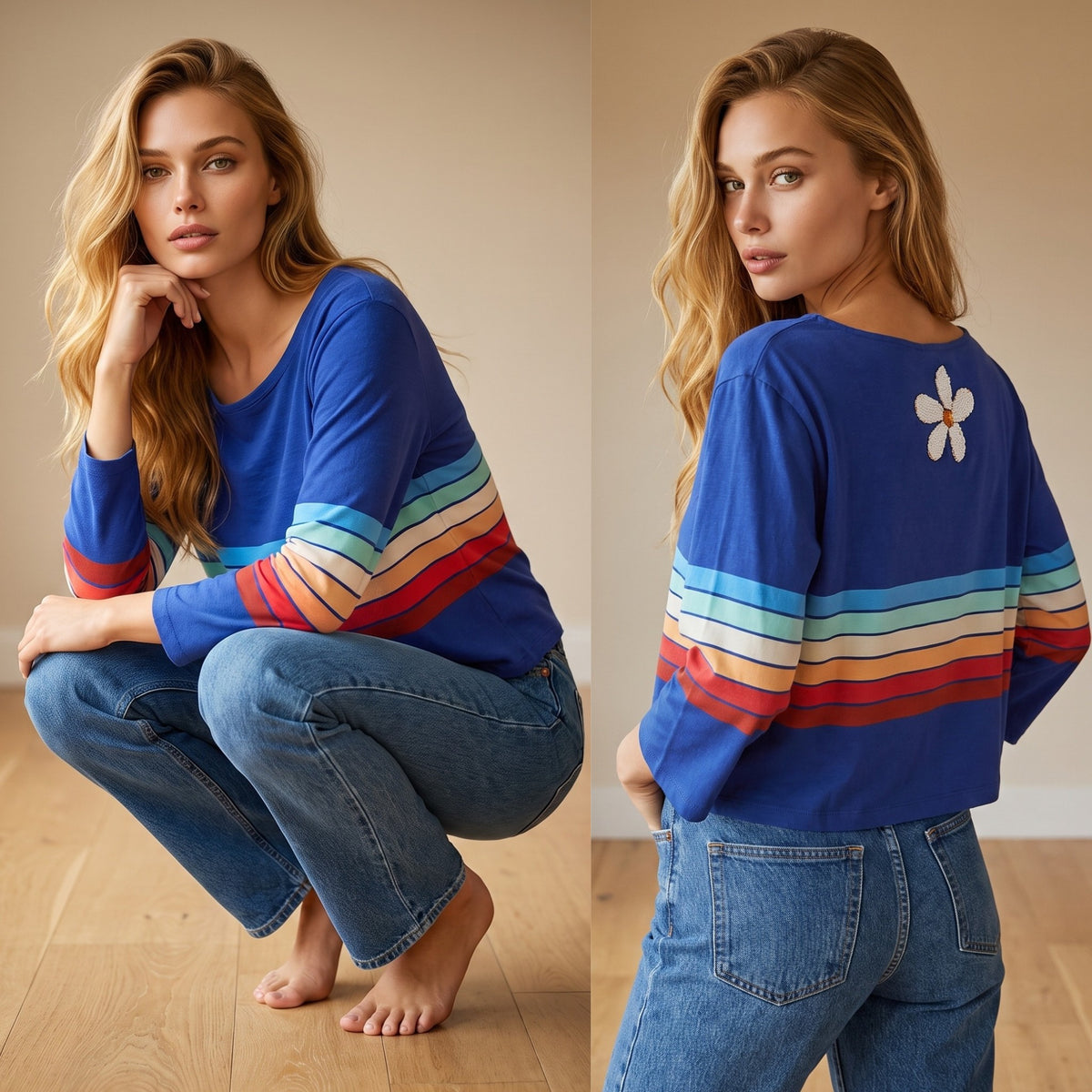 Cropped Blue with Stripes Shirt