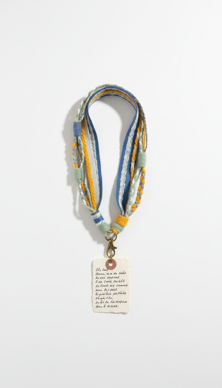 Handmade lanyard with handwritten tag