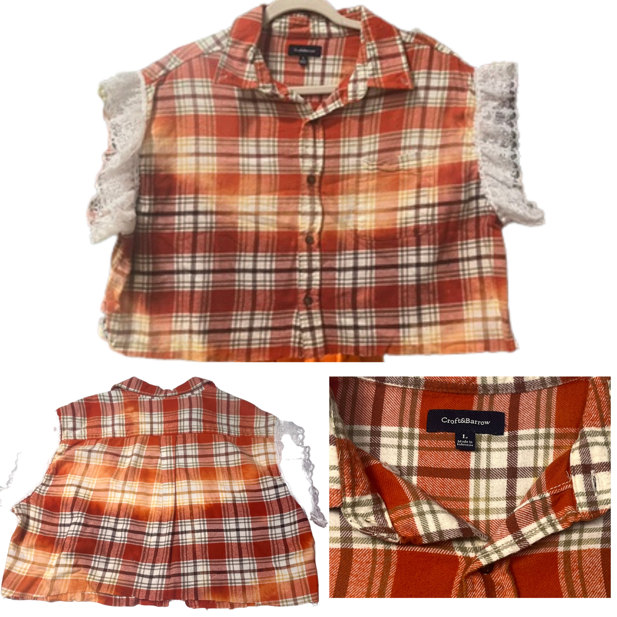 Orange and White Plaid Cropped Top