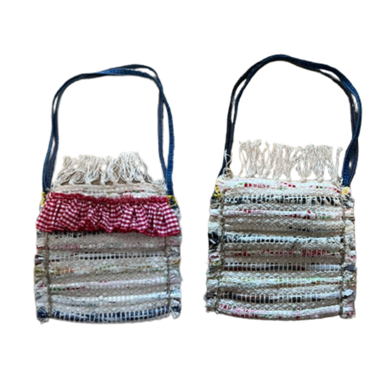 Small Beige and White Rag Rug Purse