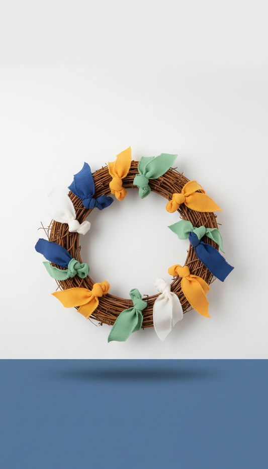 Amber accent wreath with fabric swatches