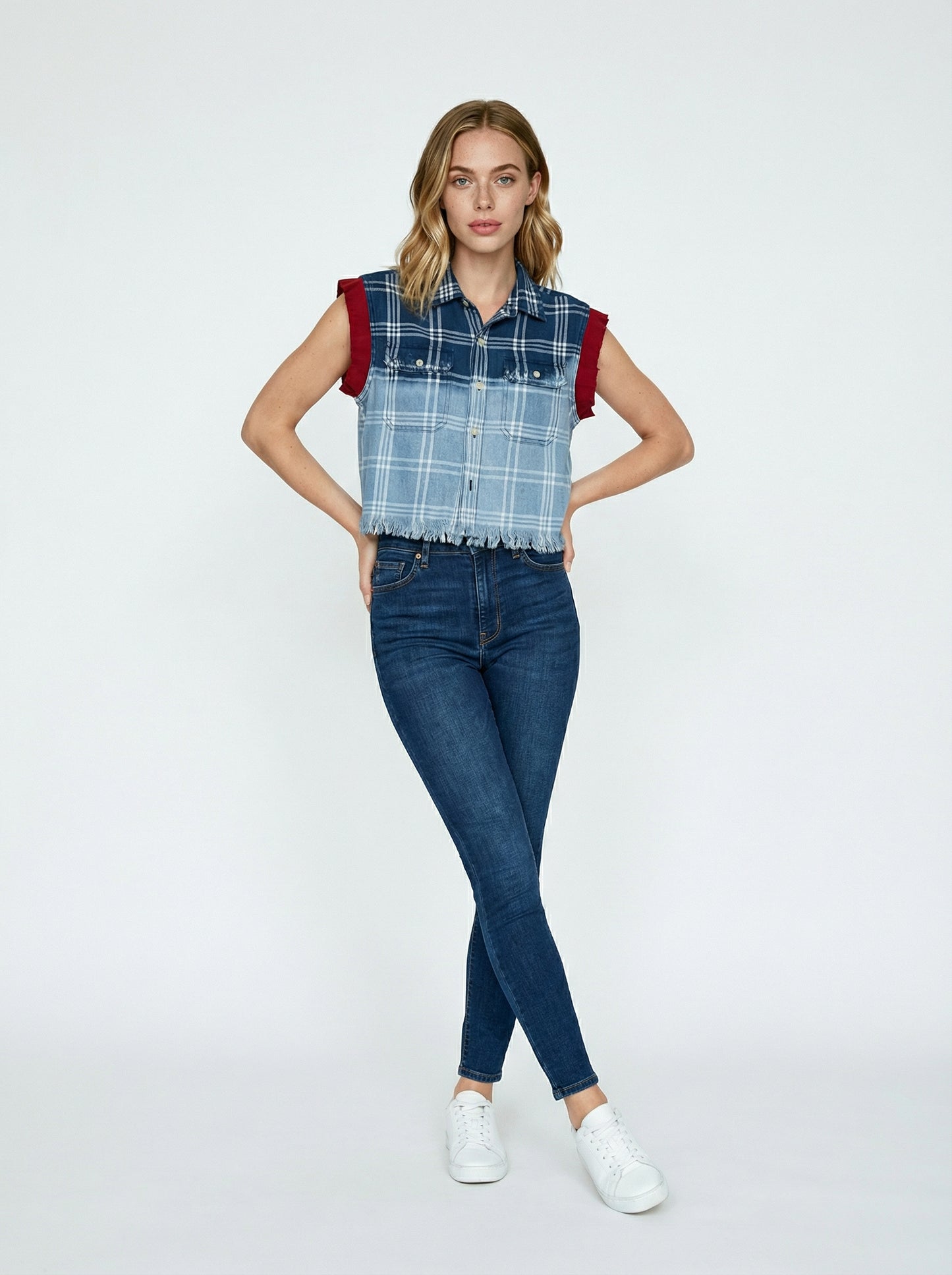 Blue Plaid Cloroxed Cut