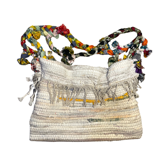 Lg. Light-Colored Bag; Rag Rub Braided Strap