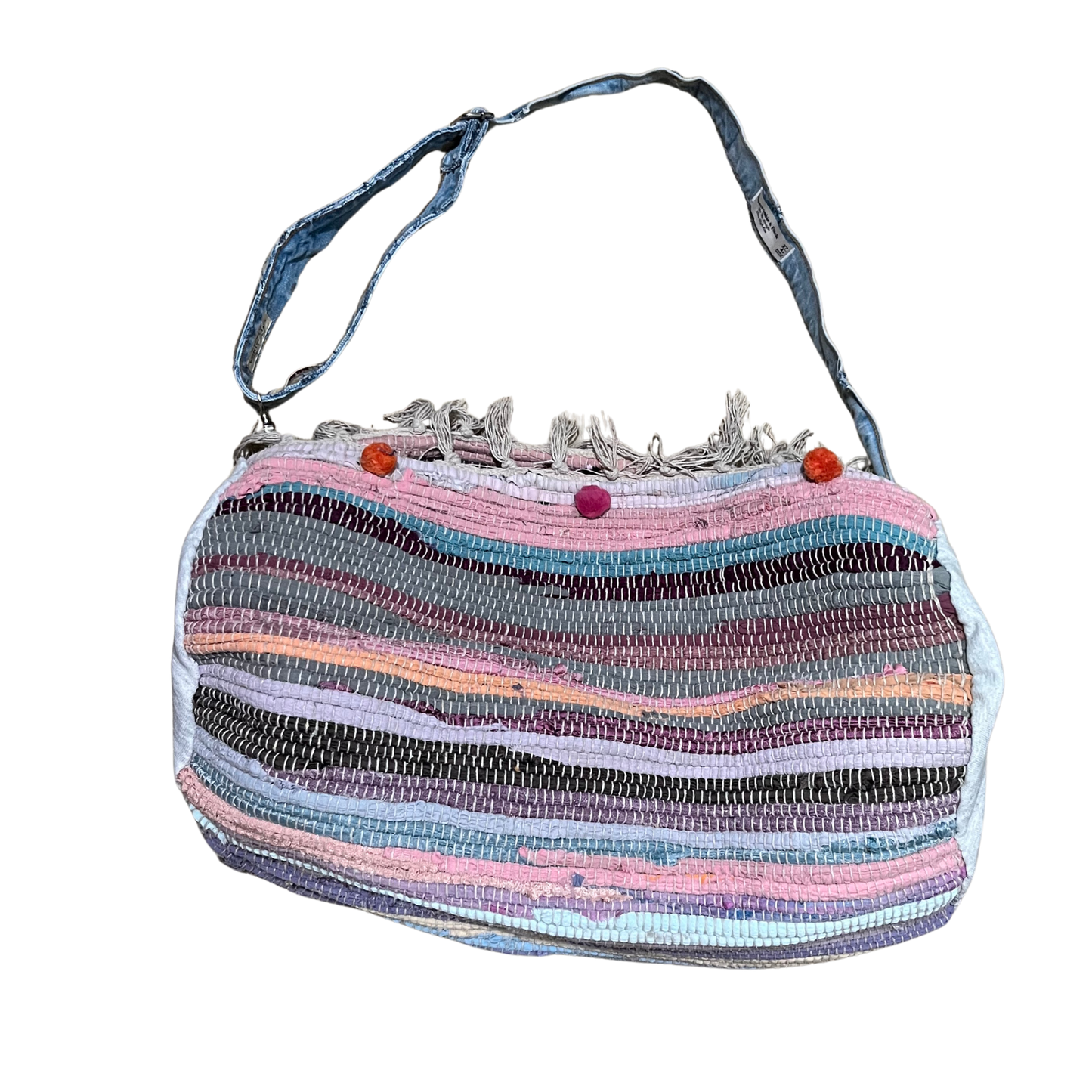 Large Multi-Colored Rag Rug Old Gym Bag