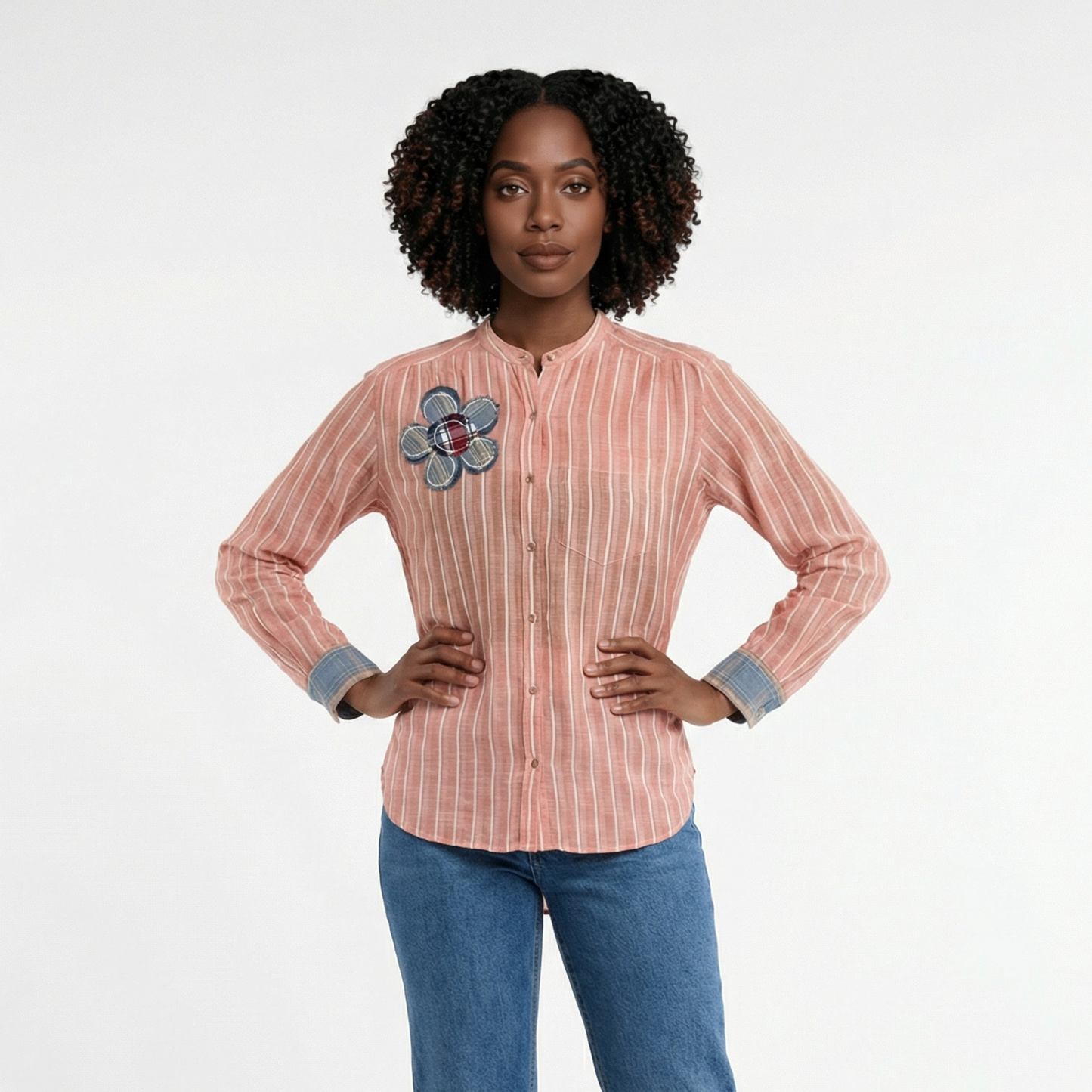 Striped Stitched Flower Shirt