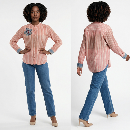 Striped Stitched Flower Shirt