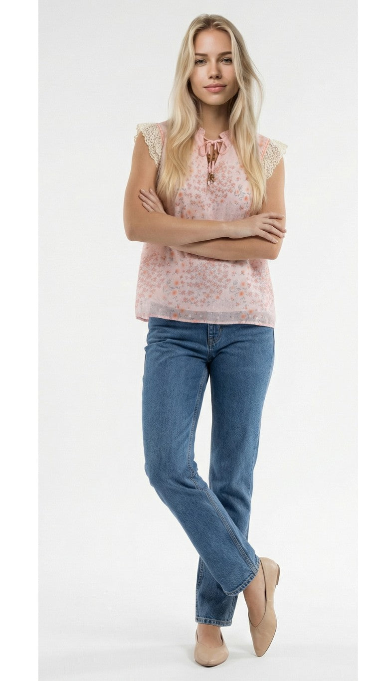 Pink Flower Lace Blouse