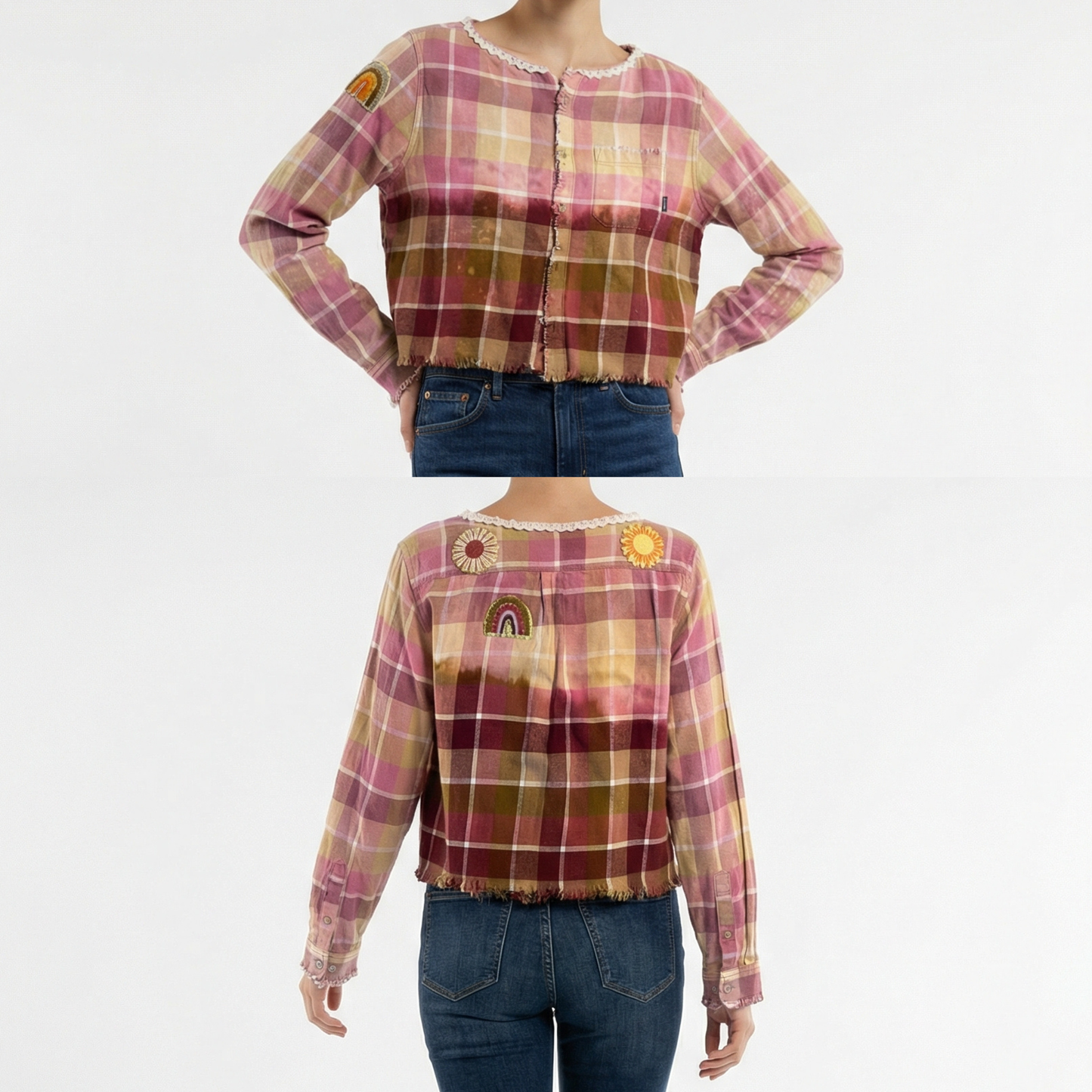 Pink Plaid Frayed Crop