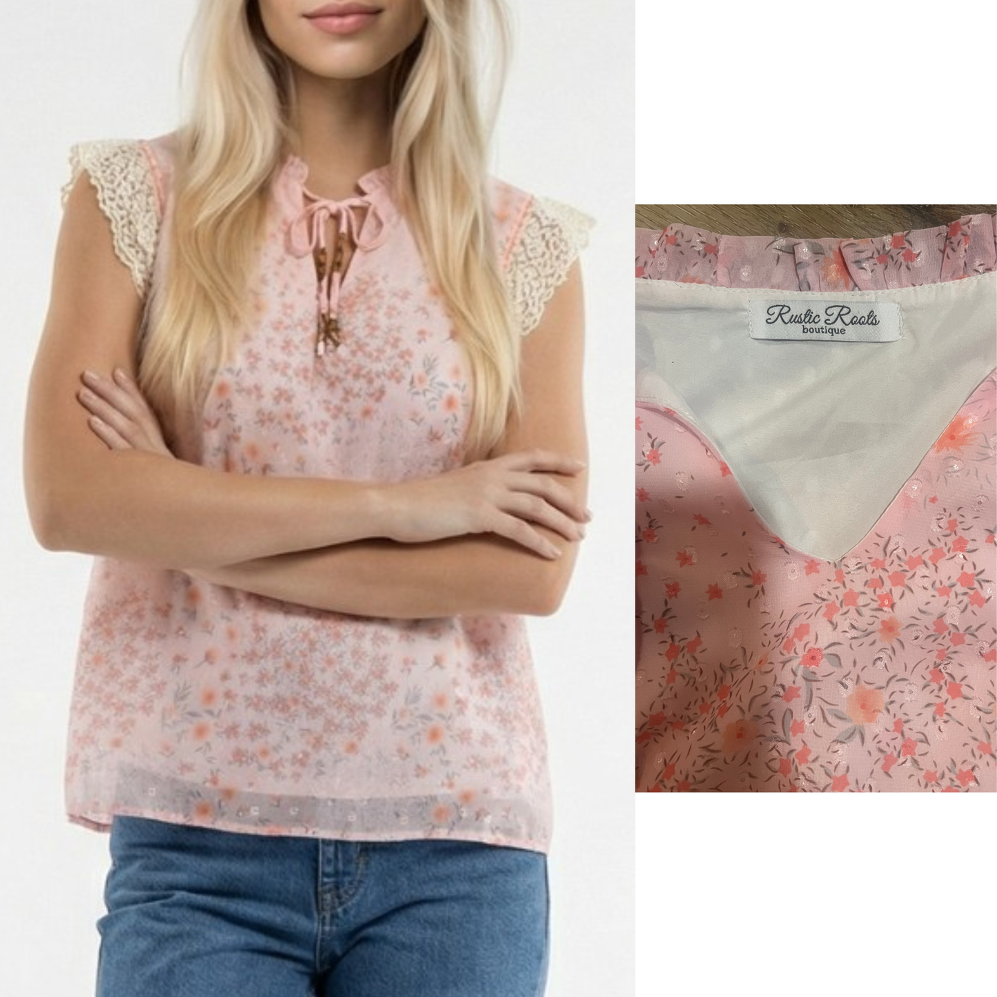Pink Flowered Lace Blouse