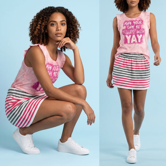 Towel Striped Tube Top/Skirt