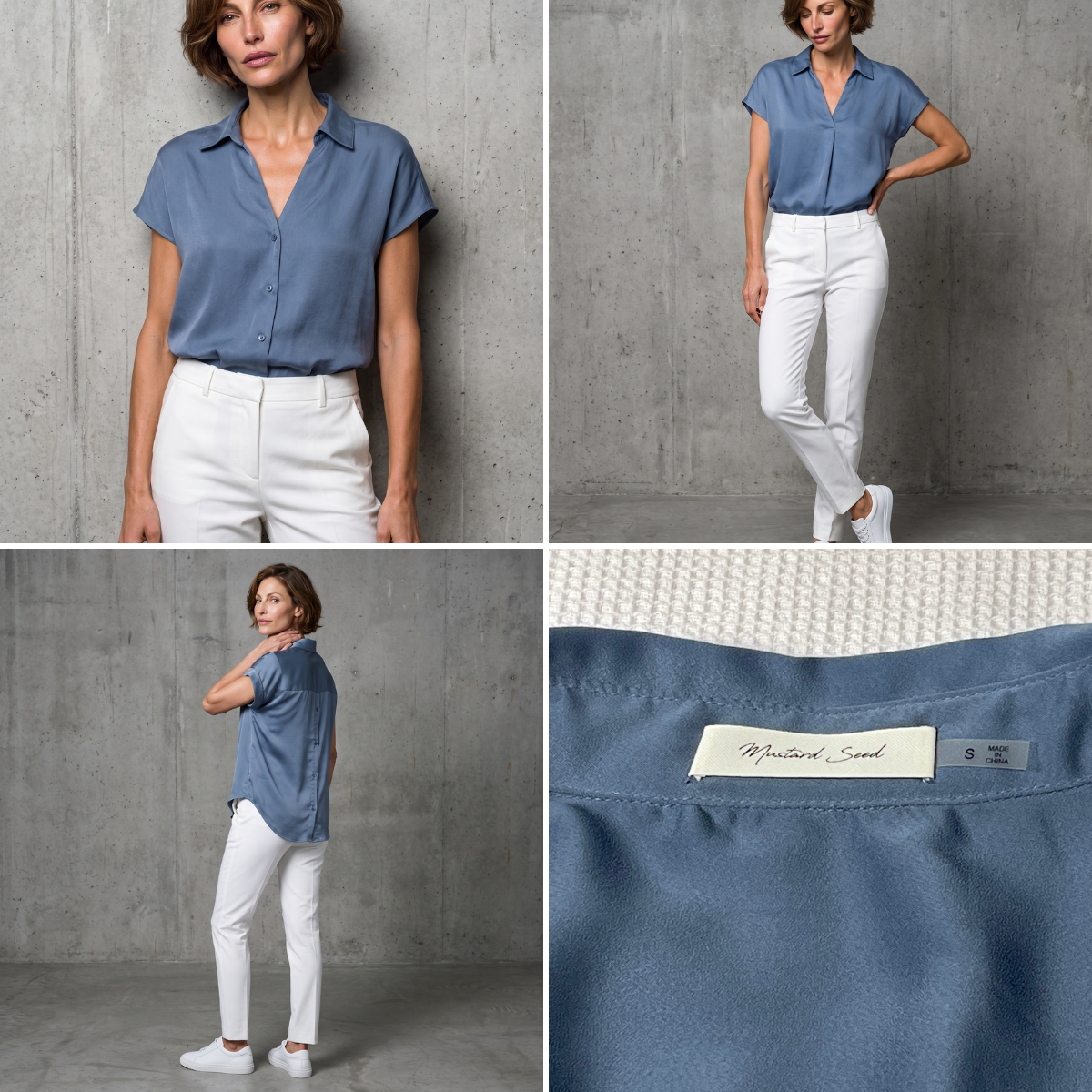 Small V-Neck Blue Blouse
