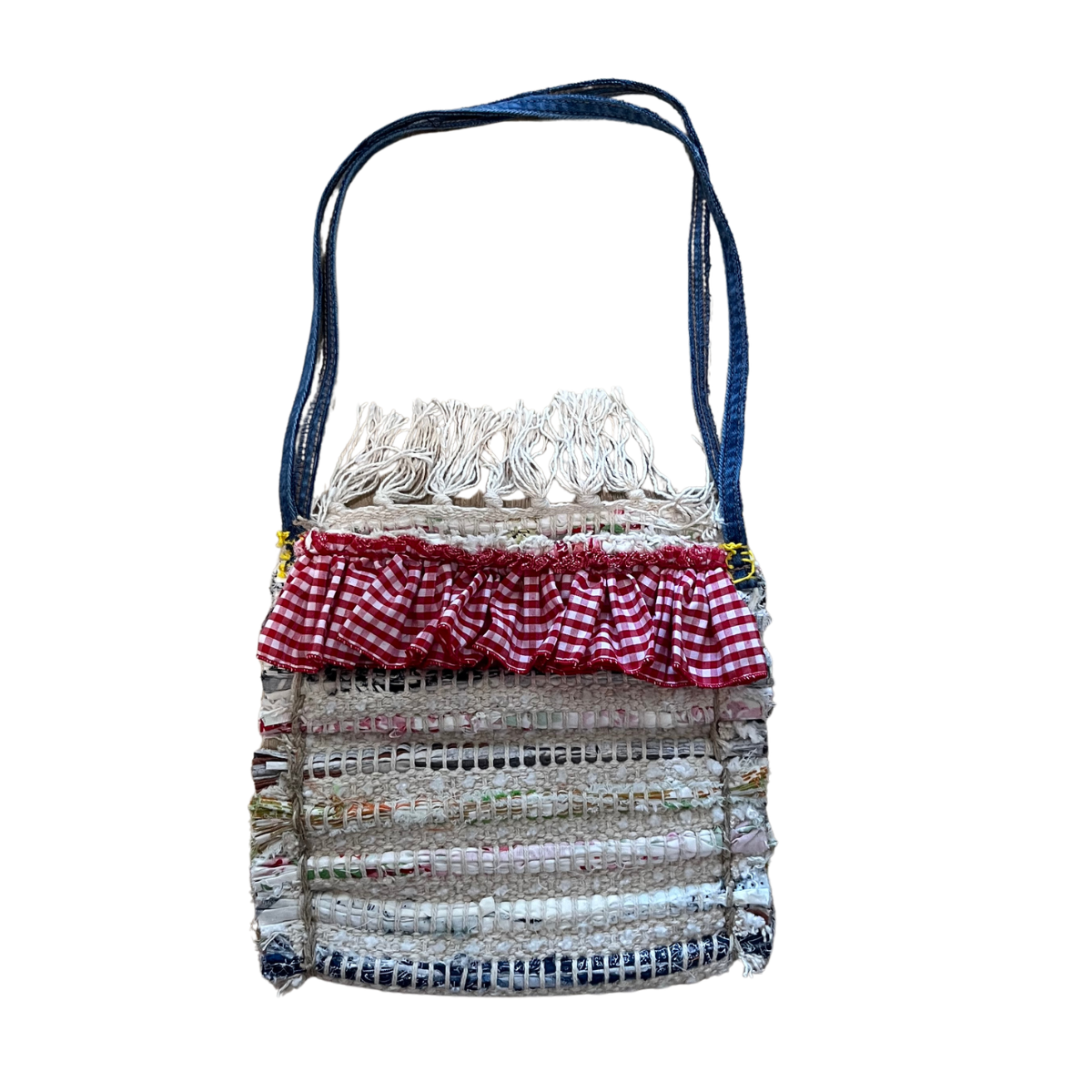 Small Beige and White Rag Rug Purse