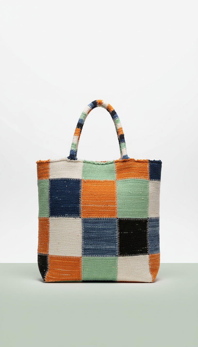 Patchwork rag rug tote bag
