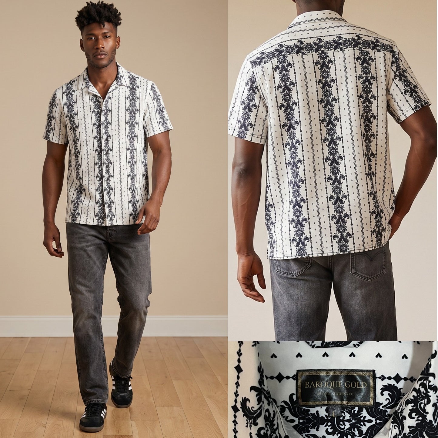 Black and White Patterned Button Up