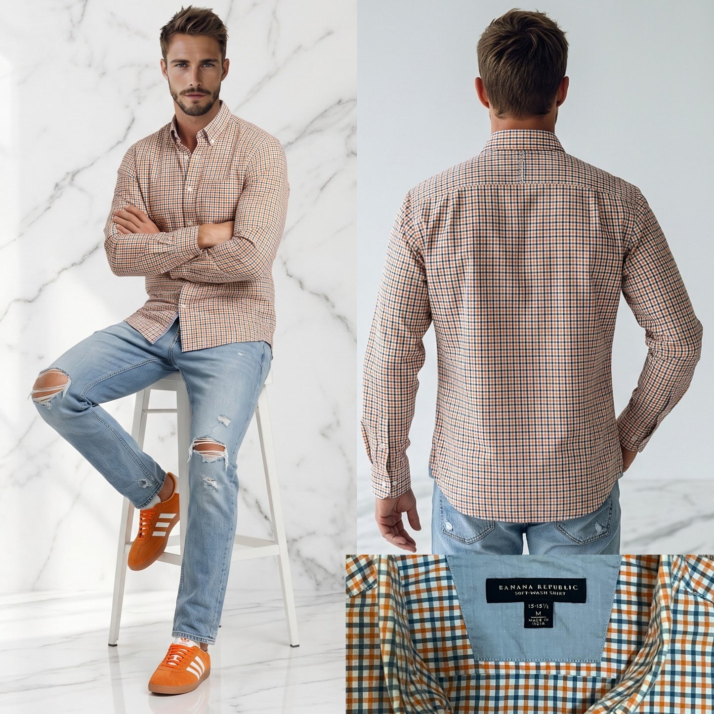 Orange and Blue Button Up