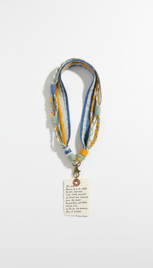 Handmade lanyard with handwritten tag