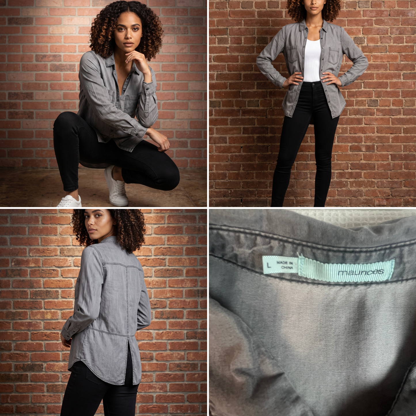 Gray Long Sleeve Button Up Women's