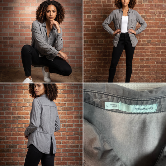 Gray Long Sleeve Button Up Women's